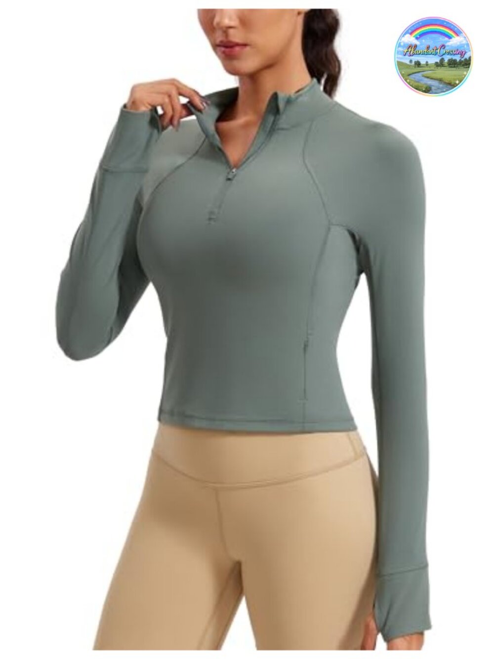 CRZ YOGA Butterluxe Half Zip Crop Top Long Sleeve Activewear